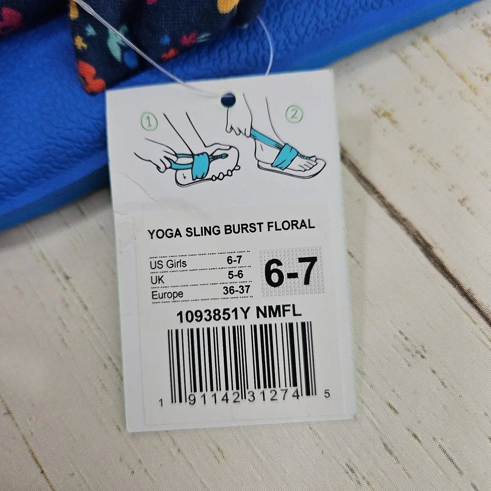 Sanuk Yoga Sling Burst Girls Youth Sandal Size 6-7 Blue Floral Flip Flop 1093851